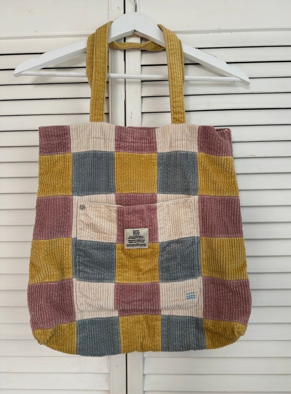 Urban Outfitters BDG Patchwork Corduroy Tote Bag Multicolor Patch Checkerboard